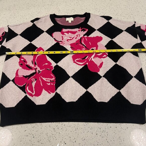 CYRUS Floral Knit Sweater Women's Size Large Pink Black White Pattern - Picture 6 of 8